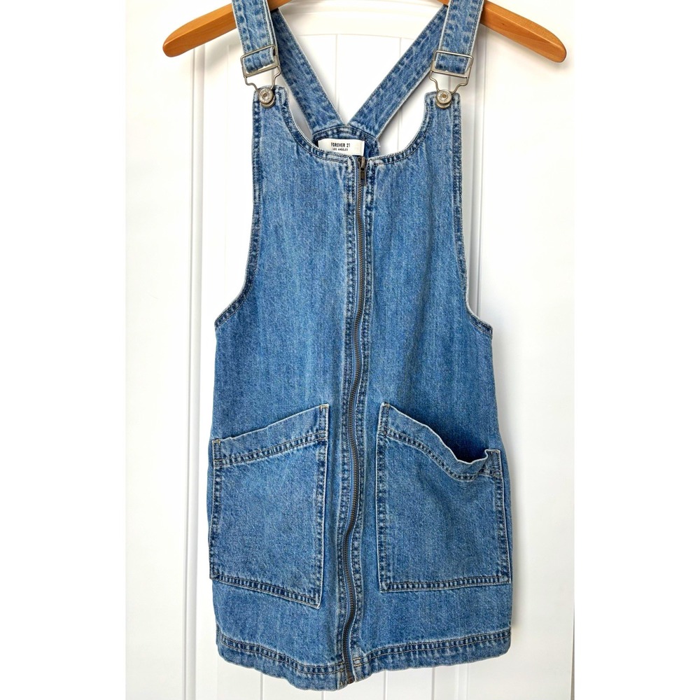 Forever 21 Women's S Blue Denim Overall Romper Zip classiccore academia